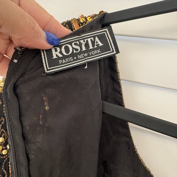 Rosita vintage black silk fully beaded and sequined long-sleeve evening gown 3X - Picture 11 of 16